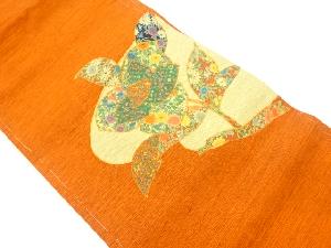 手織り紬パッチワーク花々模様名古屋帯